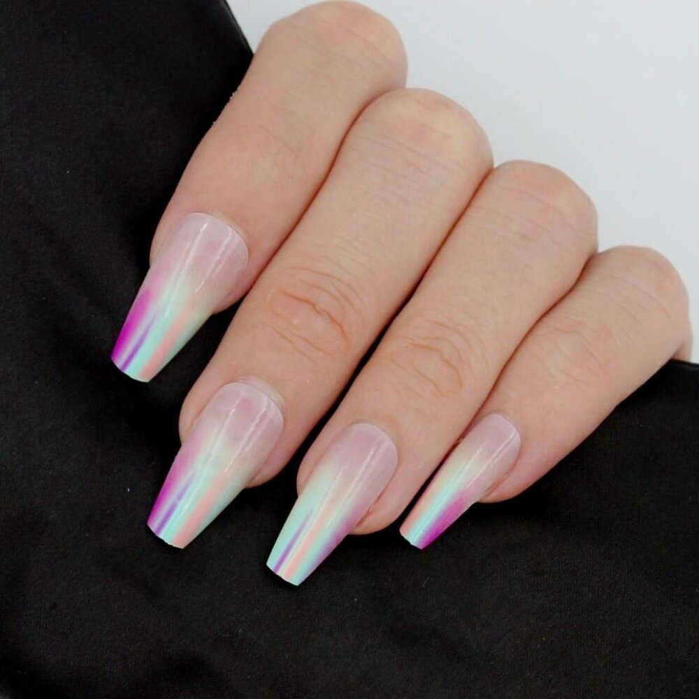 Northern Lights Coffin Press-On Nails: Iridescent Arctic Sky Vibes